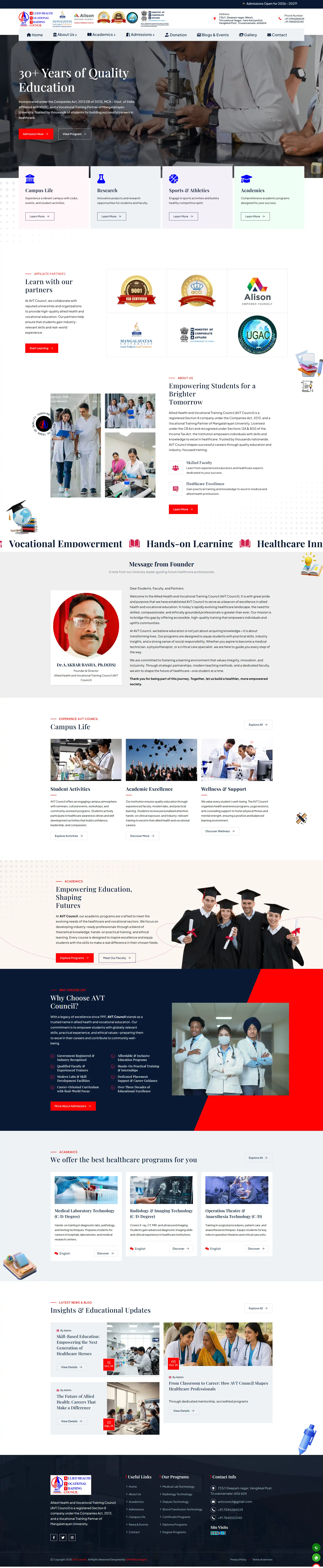 AVT Council education institute website design and development by Sam Web Designs