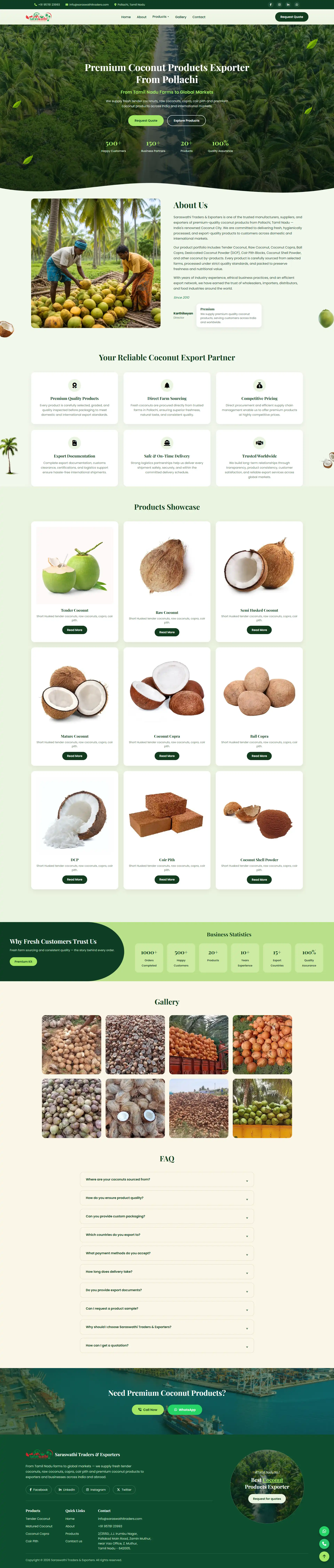 Saraswathi Traders and Exporters coconut products website design by Sam Web Designs