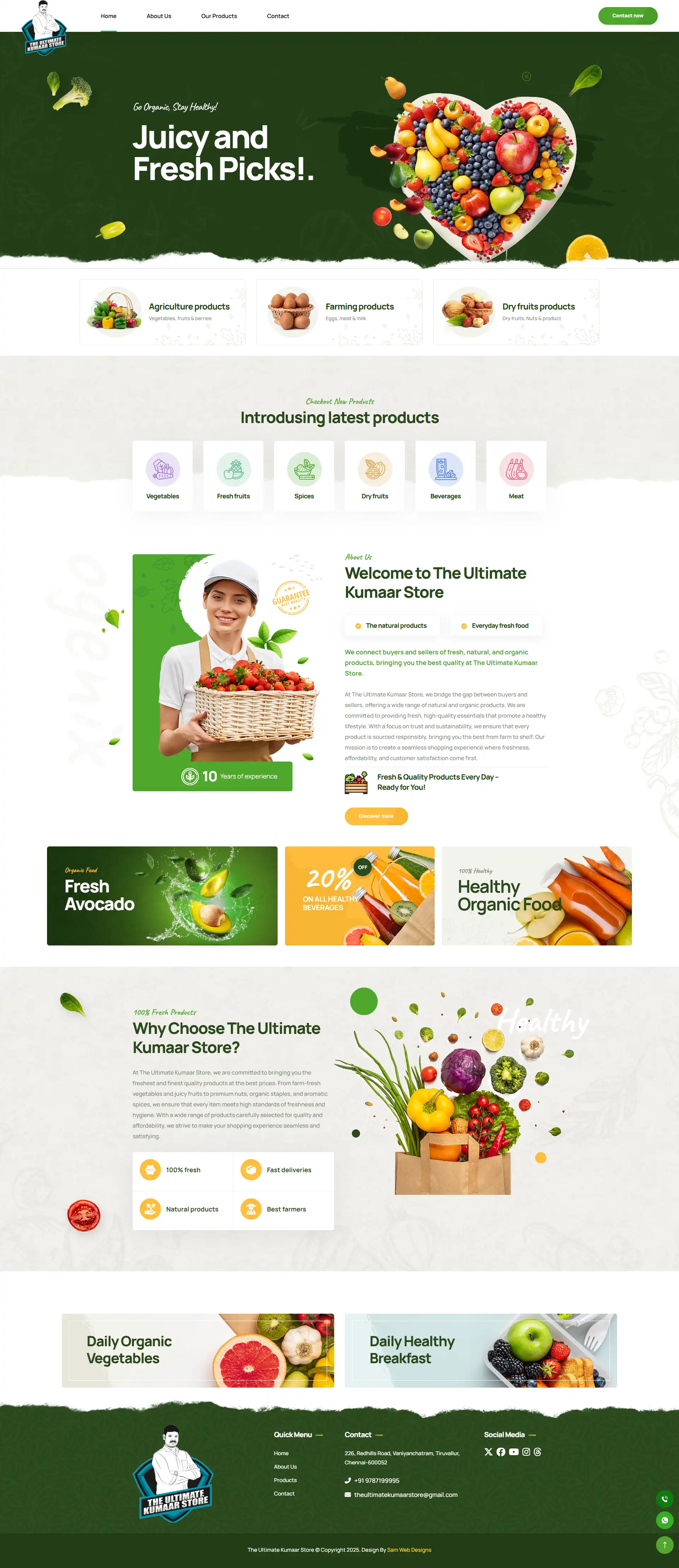 Supermarket website design for The Ultimate Kumaar Store developed by Sam Web Designs
